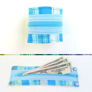 Cuff Bracelet Wrist Wallet - Blue Patchwork